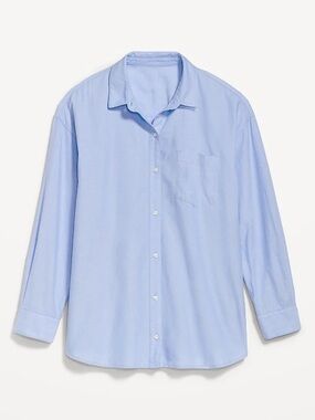 New Old Navy Blue 100% Cotton Mindy Boyfriend Flax Flower Dress Shirt USA Medium